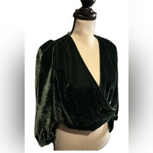 Madewell Deep Green Velvet Wrap Top – Size XXS‎